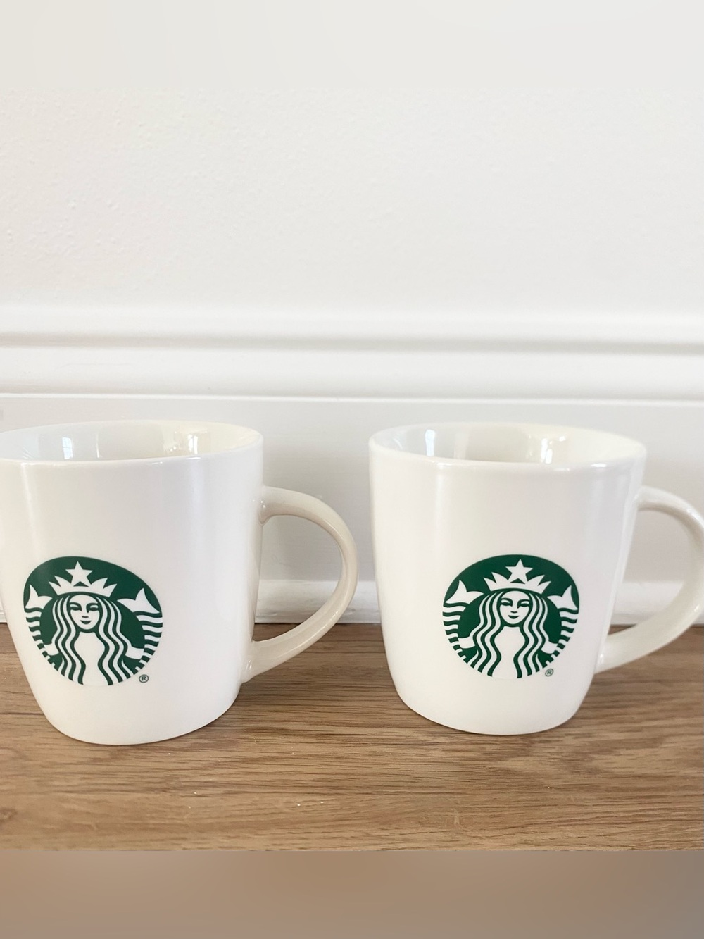 Starbucks White Ceramic Mugs with Green Logo Pair 2020